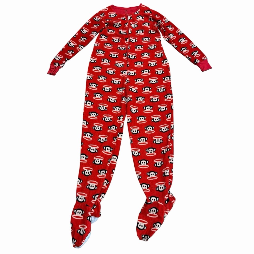 Paul Frank Julius Monkey Red Fleece Footed Pajamas One Piece Youth Large